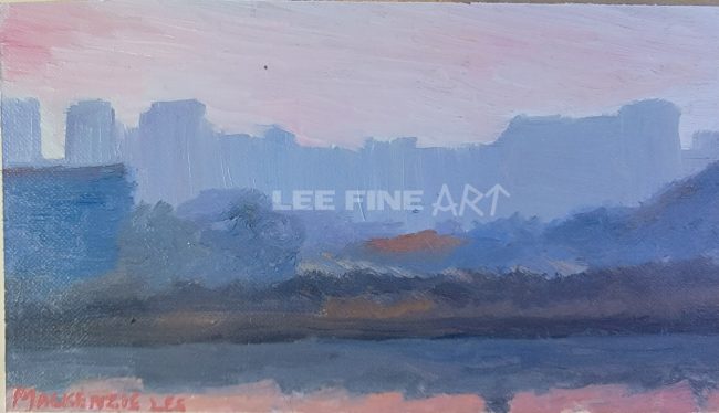 pink sunset clouds painting of han river blue skyline